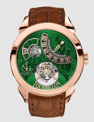 Jacob & Co. PALATIAL FLYING TOURBILLON JUMPING HOURS ROSE GOLD (GREEN MINERAL CRYSTAL) Watch Replica PT510.40.NS.PR.A Jacob and Co Watch Price
